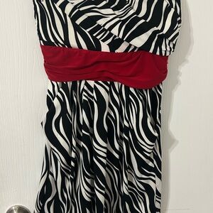 Elegant Zebra Print Dress with Red Accent